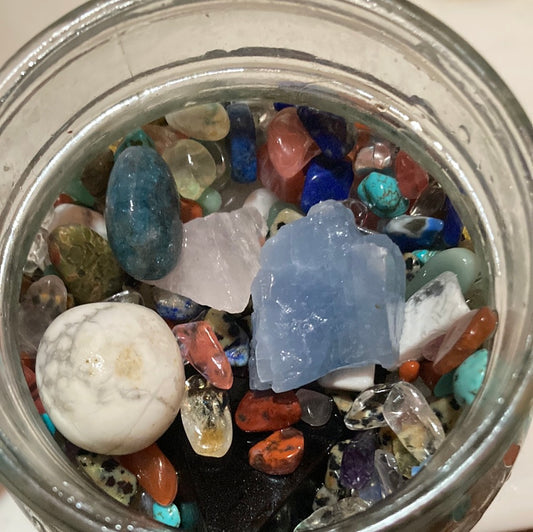 Fill shot glass with crystals